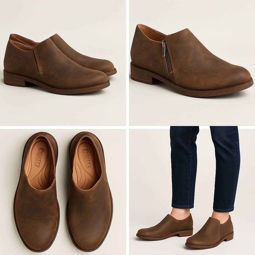 Born Silvie Crusca Brown Wax Leather Casual Zip Minimal Slip On D91806 Womens 11